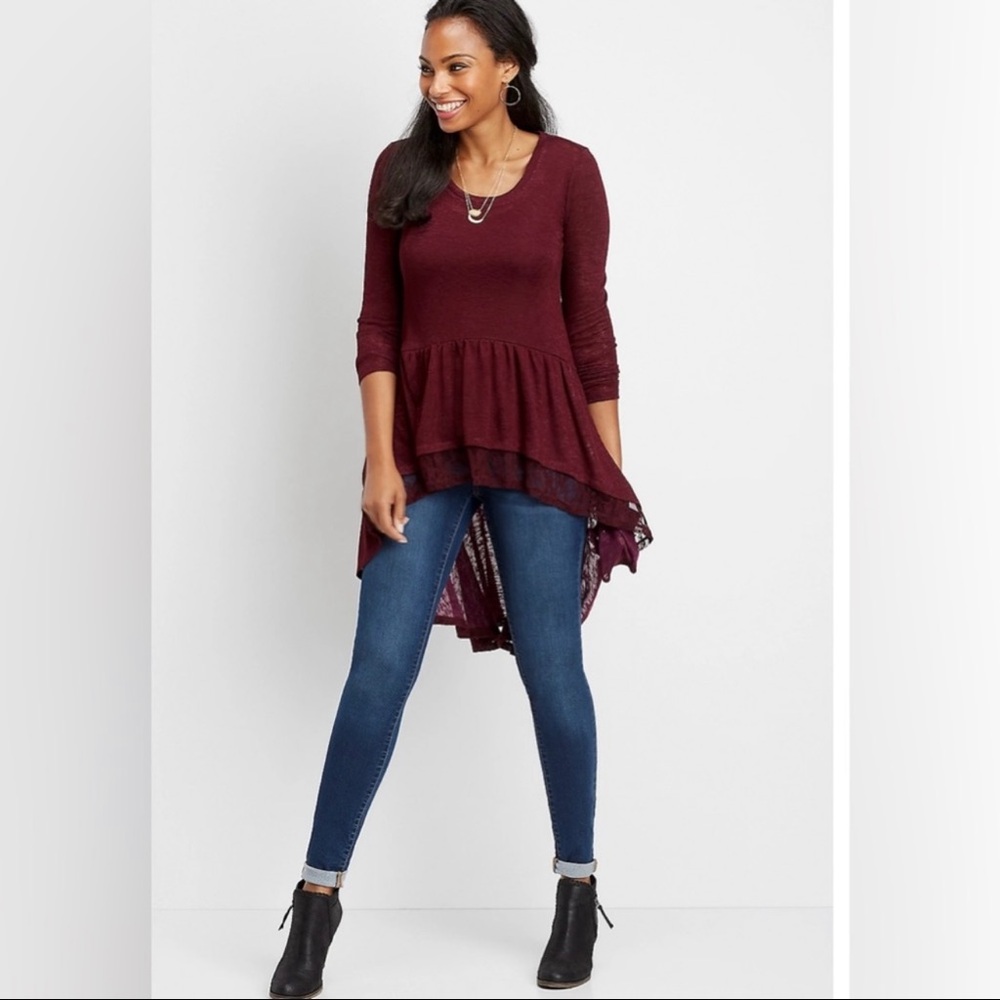 Burgundy High Low Peplum Top